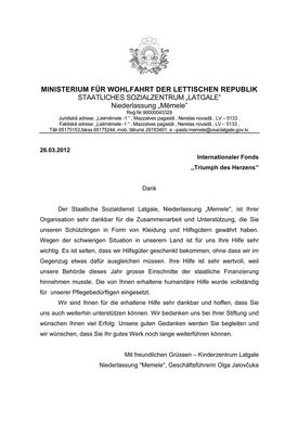 Abbildung Dankesbrief Sozialdienst Latgale